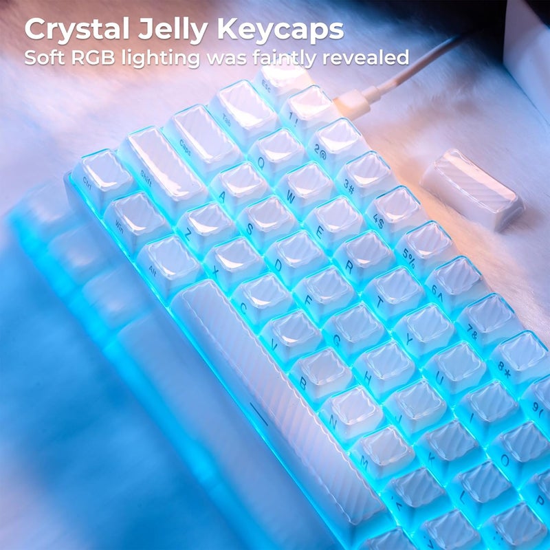 HITIME أغطية مفاتيح XVX، أغطية مفاتيح جليدية كريستالية 75 65 60 100 بالمئة، أغطية مفاتيح بيضاء مطبوعة جانبيًا للتخطيط ANSI/ISO 61/68/84/87/98/104 للوحة مفاتيح ميكانيكية للألعاب، ملف OEM 136 مفتاحًا - Image 2